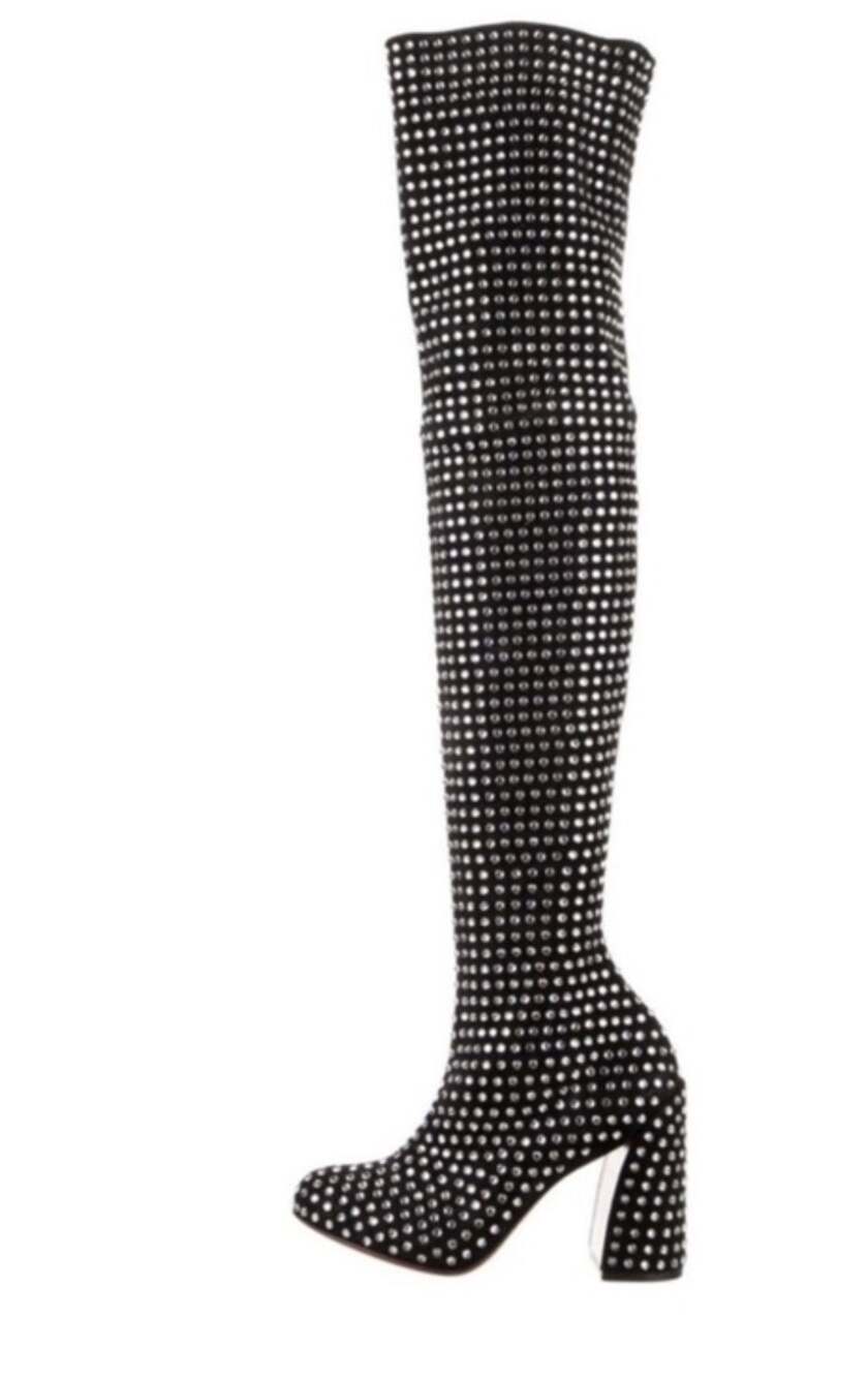 NWOT Christian Louboutin Jane Alta Botta Strass Crystal Boot Black Suede 36 US 6